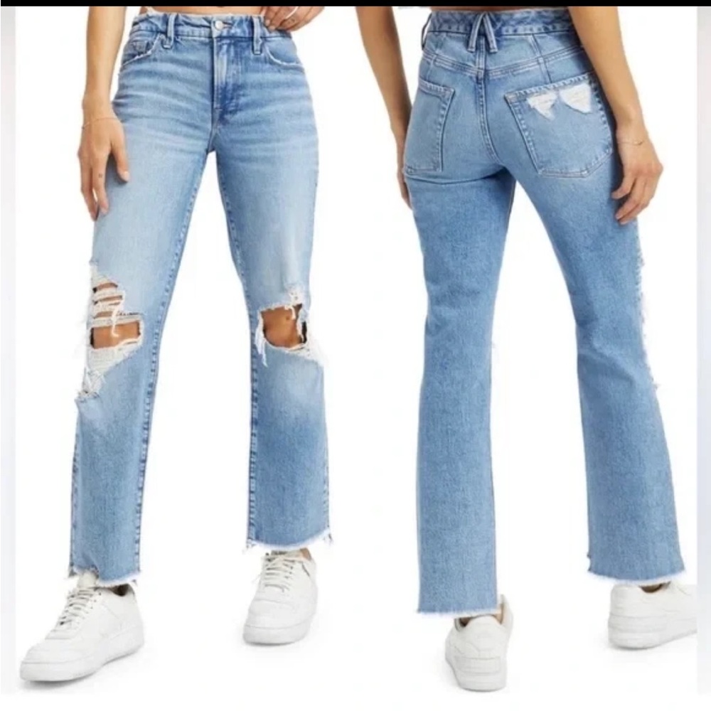Good American Icon High Waist Bootcut Jeans Distressed INDIGO294 GIC235TNA